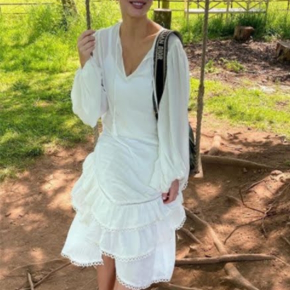 NEVER FULLY DRESSED White Harmony Long Sleeve Tiered Ruffle Maxi Dress NWT - Picture 10 of 16